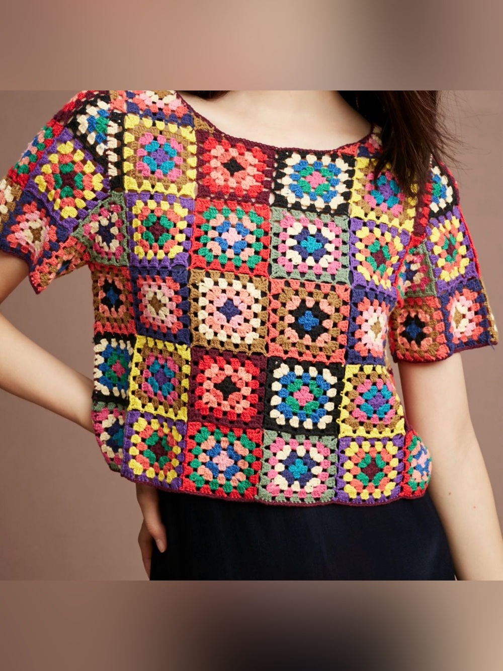 FARM Rio Multicolor Crocheted & cropped pullover - Picture 4 of 9